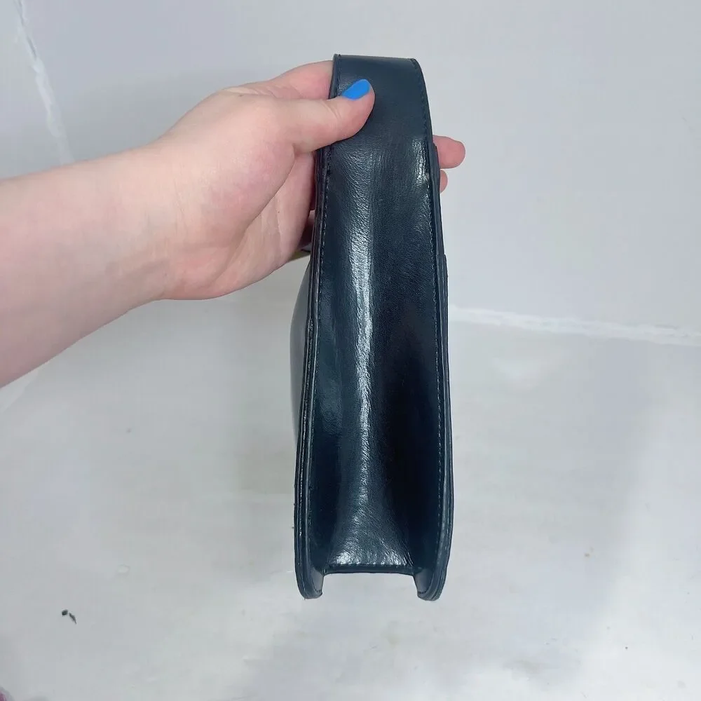 Vintage Mondani Black Leather Shoulder Bag Structured Laser Cut Purse - Picture 2 of 11